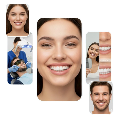 women smile in dental clinic