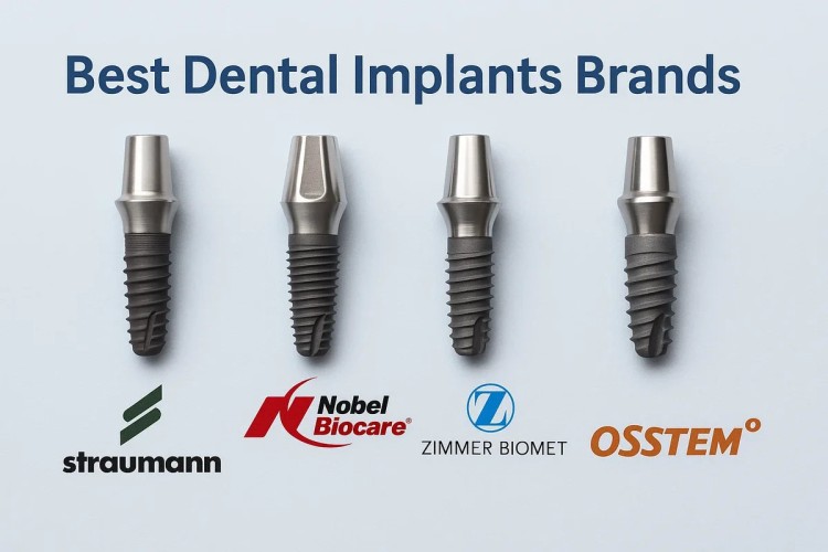 Close-up vector illustration of top dental implant brands 2026 displayed in a clean dental concept design.