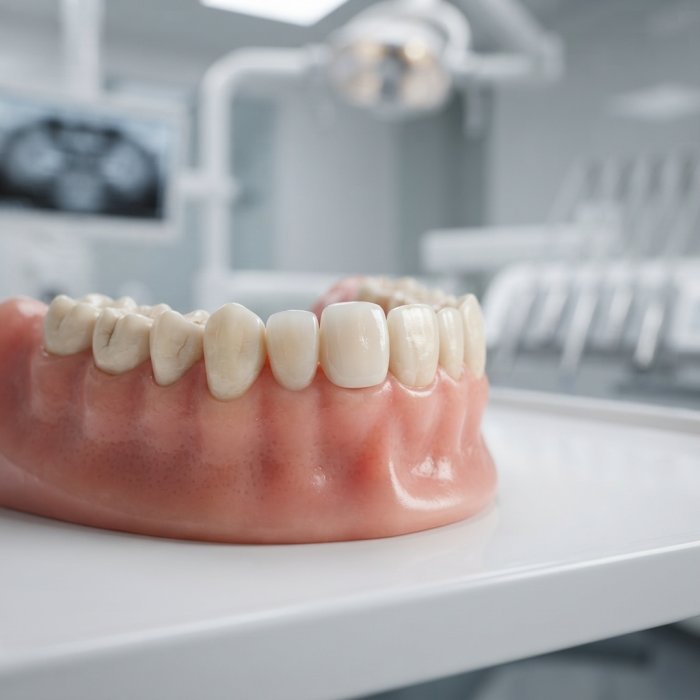 Porcelain all-ceramic crown on a dental jaw model