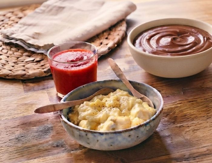 A selection of soft foods on a table as a precautionary diet after losing a tooth filling